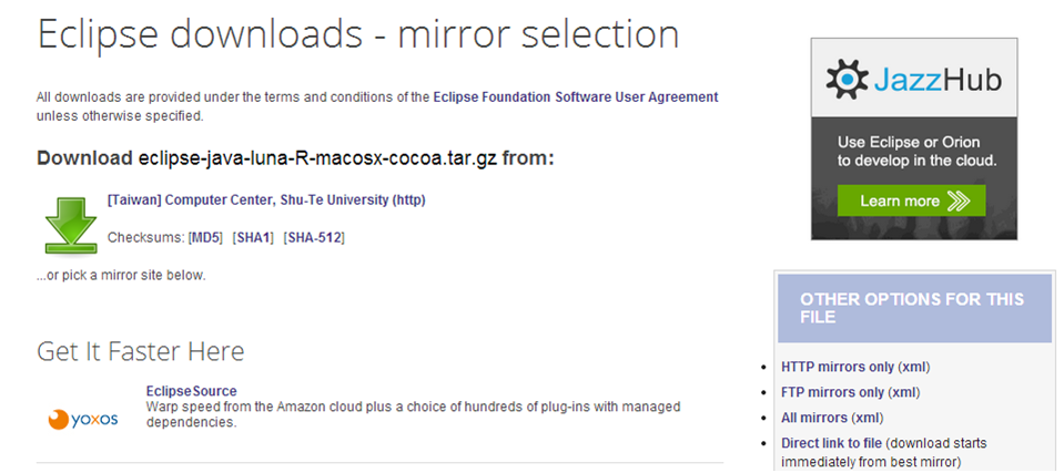 eclipse downloads for mac os x
